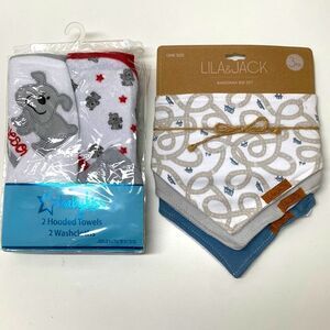 🔥3 Bandana bib set & 2 hooded towels / 2 washcloths baby kids boys  New